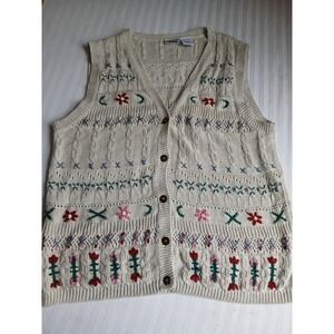 Vintage Capacity Sweater 1x Cardigan Vest Floral Embroidered Cottage Core Granny